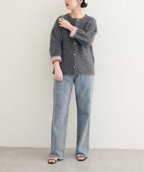 natural couture(ナチュラルクチュール)の「【WEB限定】Wフェイス配色ニットジャケット(カーディガン/ボレロ・レディース・オレンジ/チャコールグレー/サックスブルー/ライトベージュ・FREE)」の13枚目の写真