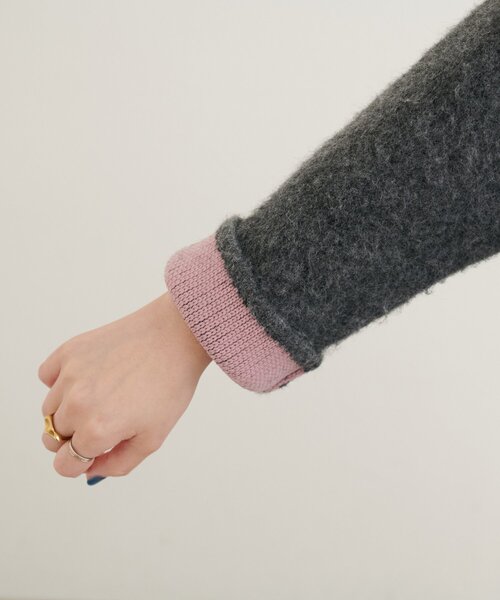 natural couture(ナチュラルクチュール)の「【WEB限定】Wフェイス配色ニットジャケット(カーディガン/ボレロ・レディース・オレンジ/チャコールグレー/サックスブルー/ライトベージュ・FREE)」の20枚目の写真