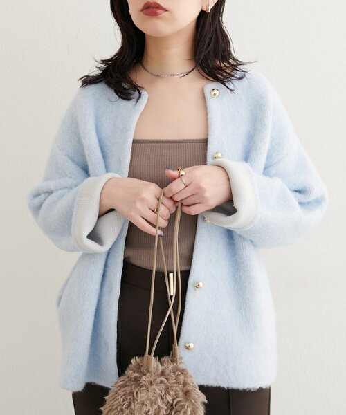 セール】【WEB限定】Wフェイス配色ニットジャケット（カーディガン