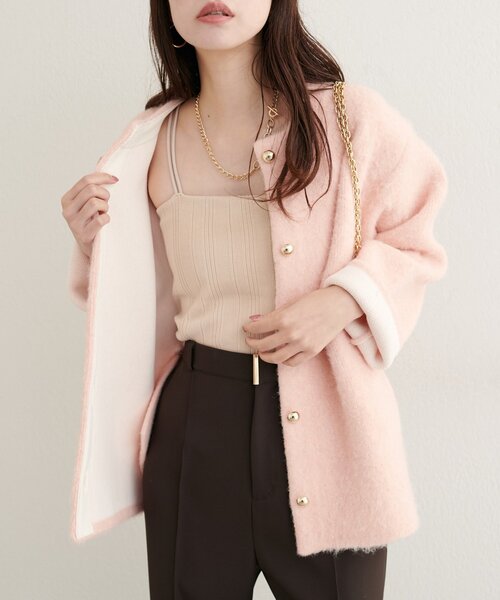 C　レザレクション　ニットアウター ダブルボタンもっちもちニットジャケット [C7195] - レディース