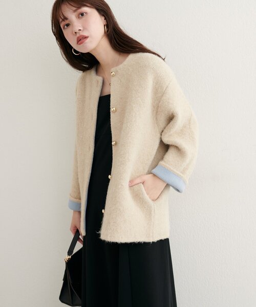 セール】【WEB限定】Wフェイス配色ニットジャケット（カーディガン