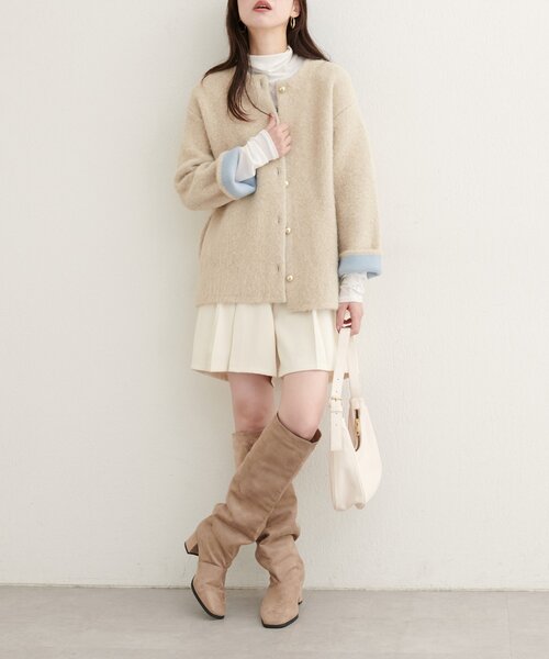 セール】【WEB限定】Wフェイス配色ニットジャケット（カーディガン