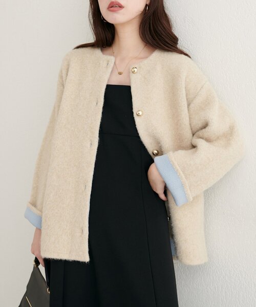 セール】【WEB限定】Wフェイス配色ニットジャケット（カーディガン