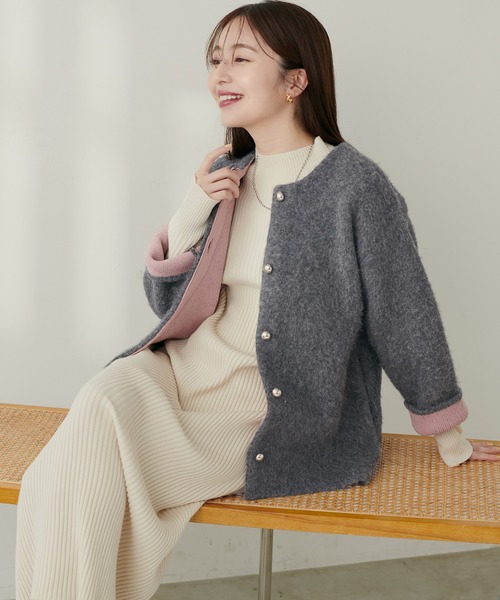 セール】【WEB限定】Wフェイス配色ニットジャケット（カーディガン