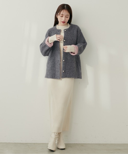 セール】【WEB限定】Wフェイス配色ニットジャケット（カーディガン