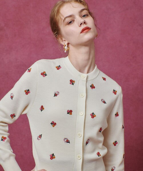 美品✨LOULOU WILLOUGHBY ブルゾン ジャガード ホワイト allureville｜【LOULOU WILLOUGHBY】柄編みニットブルゾン
