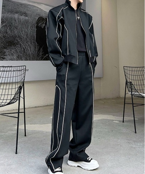 link lot(リンクロット)の「【2点セット】パイピングライントラックジャケット&ラインパンツ セットアップ(セットアップ・メンズ・ホワイト/ブラック・M)」の2枚目の写真