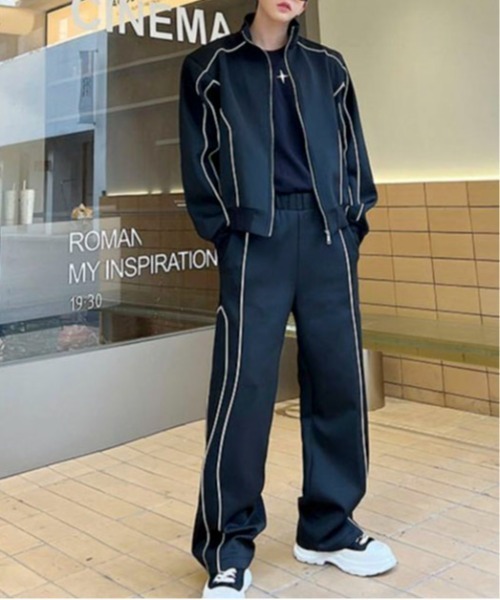 link lot(リンクロット)の「【2点セット】パイピングライントラックジャケット&ラインパンツ セットアップ(セットアップ・メンズ・ホワイト/ブラック・M)」の3枚目の写真