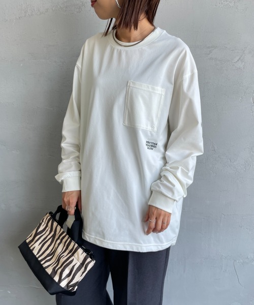 MARMOT（マーモット）の「[Marmot/マーモット] 別注 ドローコード付き ワンポイントロゴポケット ロングスリーブTシャツ（Tシャツ/カットソー・レディース・ブラック/ホワイト・S/M/L/XL）」の5枚目の写真