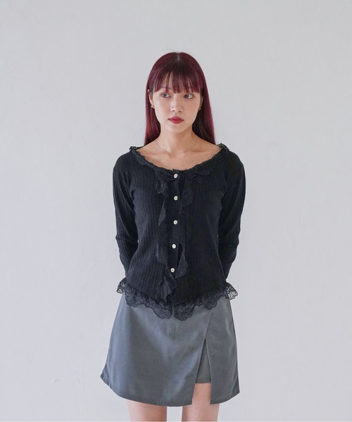 Uenui(ウニュイ)の「【 cunii 】 frill lace rib cardigan(カーディガン/ボレロ・レディース・ブラック/ベージュ/ホワイト・FREE)」の6枚目の写真