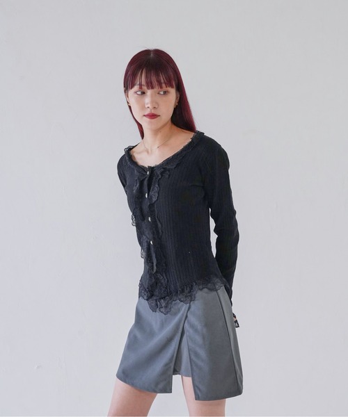 Uenui(ウニュイ)の「【 cunii 】 frill lace rib cardigan(カーディガン/ボレロ・レディース・ブラック/ベージュ/ホワイト・FREE)」の7枚目の写真