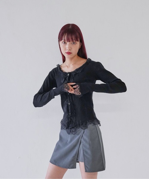 Uenui(ウニュイ)の「【 cunii 】 frill lace rib cardigan(カーディガン/ボレロ・レディース・ブラック/ベージュ/ホワイト・FREE)」の8枚目の写真
