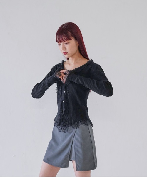 Uenui(ウニュイ)の「【 cunii 】 frill lace rib cardigan(カーディガン/ボレロ・レディース・ブラック/ベージュ/ホワイト・FREE)」の9枚目の写真