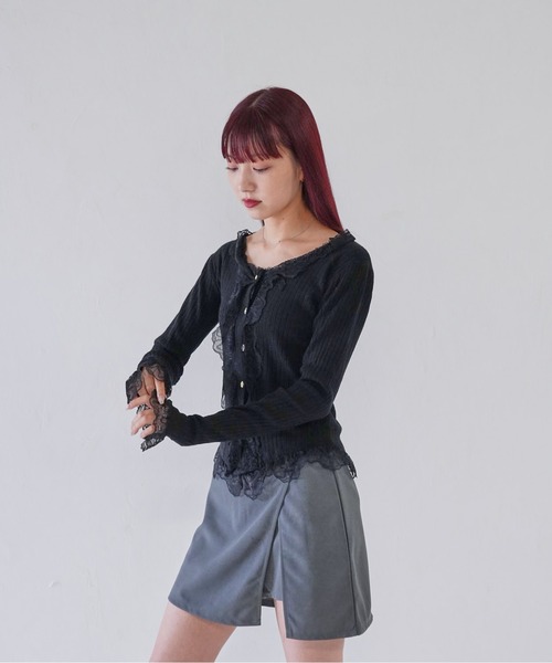 Uenui(ウニュイ)の「【 cunii 】 frill lace rib cardigan(カーディガン/ボレロ・レディース・ブラック/ベージュ/ホワイト・FREE)」の10枚目の写真