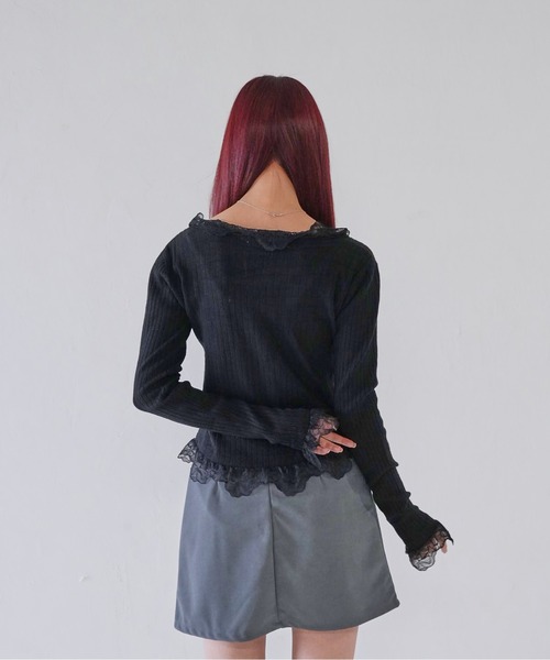 Uenui(ウニュイ)の「【 cunii 】 frill lace rib cardigan(カーディガン/ボレロ・レディース・ブラック/ベージュ/ホワイト・FREE)」の13枚目の写真