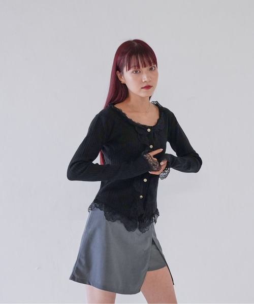 Uenui(ウニュイ)の「【 cunii 】 frill lace rib cardigan(カーディガン/ボレロ・レディース・ブラック/ベージュ/ホワイト・FREE)」の14枚目の写真
