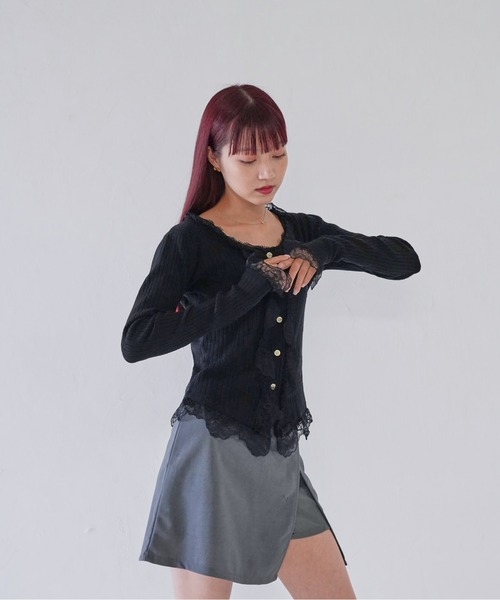Uenui(ウニュイ)の「【 cunii 】 frill lace rib cardigan(カーディガン/ボレロ・レディース・ブラック/ベージュ/ホワイト・FREE)」の15枚目の写真
