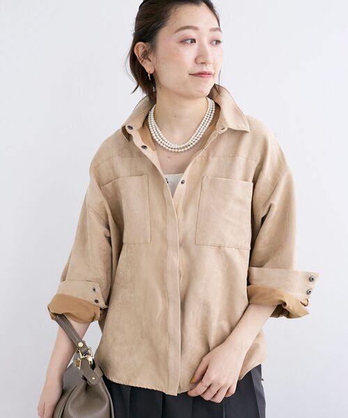 le.coeur blanc（ルクールブラン）の「合皮ポケットオーバーシャツ（シャツ/ブラウス・レディース・キャメル/ベージュ・38）」の8枚目の写真