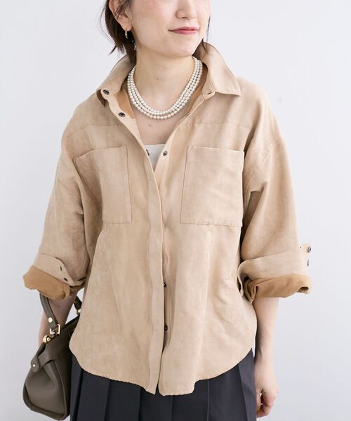 le.coeur blanc（ルクールブラン）の「合皮ポケットオーバーシャツ（シャツ/ブラウス・レディース・キャメル/ベージュ・38）」の9枚目の写真