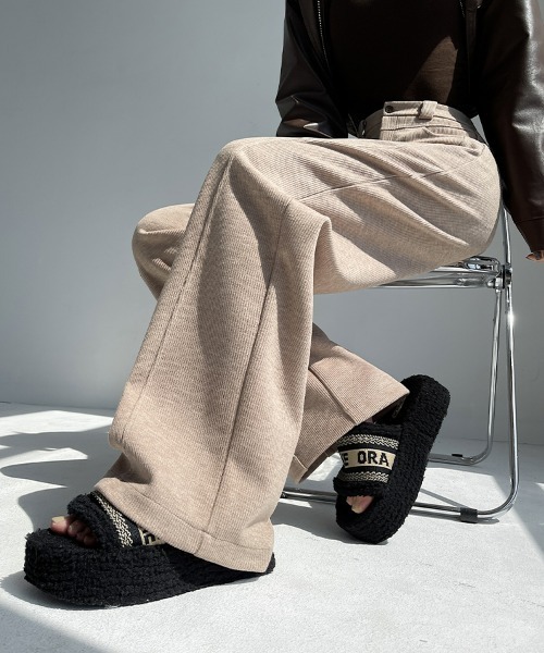 HANDO（ハンド）の「スウェットパンツ イージーパンツ コーデュロイ調ワイド（スウェットパンツ・レディース・グレー/ベージュ/アイボリー/ブラック・S/M/L/XL/XXL）」の4枚目の写真