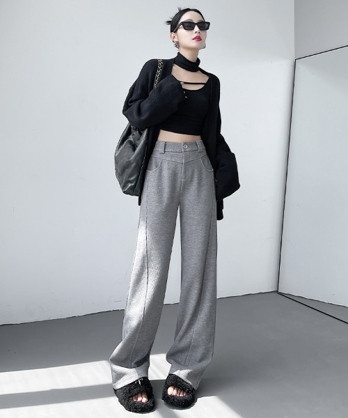 HANDO（ハンド）の「スウェットパンツ イージーパンツ コーデュロイ調ワイド（スウェットパンツ・レディース・グレー/ベージュ/アイボリー/ブラック・S/M/L/XL/XXL）」の14枚目の写真