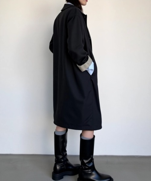 cammie(キャミー)の「裏地チェックステンカラーロングジャケット(ステンカラーコート・レディース・ベージュ/ブラック・L/M)」の9枚目の写真
