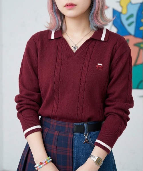 FILA(フィラ)の「L/S KNIT SHIRTS(ニット/セーター・レディース・オフホワイト/ネイビー/ワインレッド・M/L/XL)」の3枚目の写真