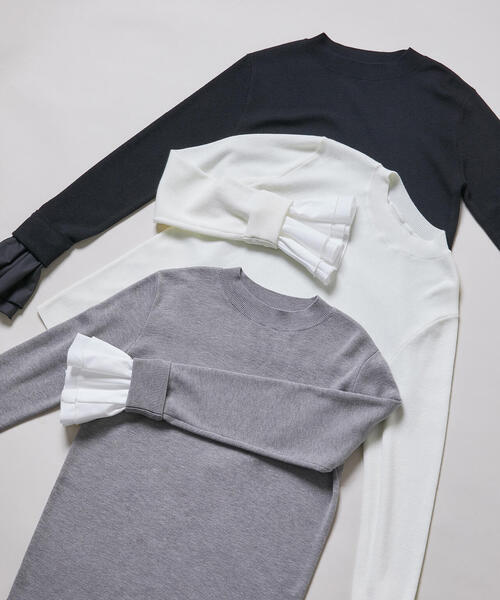 N.(N. Natural Beauty Basic)(エヌエヌナチュラルビューティーベーシック)の「カフスドッキングニット(ニット/セーター・レディース・オフホワイト/グレー/ブラック・MEDIUM)」の3枚目の写真