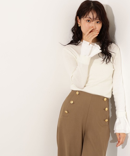 N.(N. Natural Beauty Basic)(エヌエヌナチュラルビューティーベーシック)の「カフスドッキングニット(ニット/セーター・レディース・オフホワイト/グレー/ブラック・MEDIUM)」の4枚目の写真