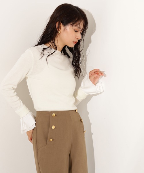 N.(N. Natural Beauty Basic)(エヌエヌナチュラルビューティーベーシック)の「カフスドッキングニット(ニット/セーター・レディース・オフホワイト/グレー/ブラック・MEDIUM)」の7枚目の写真