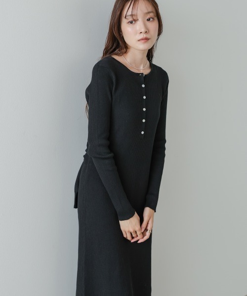 Bab（バブ）の「【選べるサイズ展開】レイヤード風ウエスト結びリブニットワンピース（ワンピース・レディース・グレー/ブラック/モカ・S/M/L）」の9枚目の写真