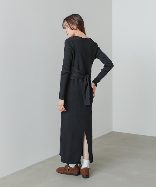 Bab（バブ）の「【選べるサイズ展開】レイヤード風ウエスト結びリブニットワンピース（ワンピース・レディース・グレー/ブラック/モカ・S/M/L）」の10枚目の写真