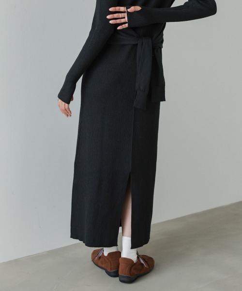 Bab（バブ）の「【選べるサイズ展開】レイヤード風ウエスト結びリブニットワンピース（ワンピース・レディース・グレー/ブラック/モカ・S/M/L）」の12枚目の写真