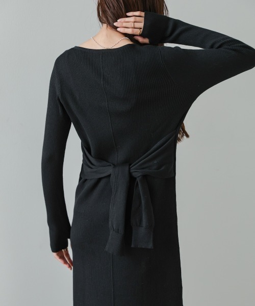 Bab（バブ）の「【選べるサイズ展開】レイヤード風ウエスト結びリブニットワンピース（ワンピース・レディース・グレー/ブラック/モカ・S/M/L）」の13枚目の写真