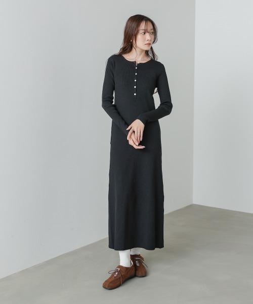Bab（バブ）の「【選べるサイズ展開】レイヤード風ウエスト結びリブニットワンピース（ワンピース・レディース・グレー/ブラック/モカ・S/M/L）」の14枚目の写真