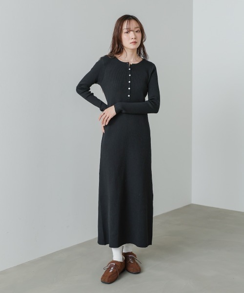 Bab（バブ）の「【選べるサイズ展開】レイヤード風ウエスト結びリブニットワンピース（ワンピース・レディース・グレー/ブラック/モカ・S/M/L）」の5枚目の写真