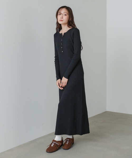 Bab（バブ）の「【選べるサイズ展開】レイヤード風ウエスト結びリブニットワンピース（ワンピース・レディース・グレー/ブラック/モカ・S/M/L）」の7枚目の写真