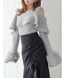 EATME | フェイクファーストラップオフショルダーリブニット(ニット/セーター)