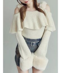 EATME | フェイクファーストラップオフショルダーリブニット(ニット/セーター)