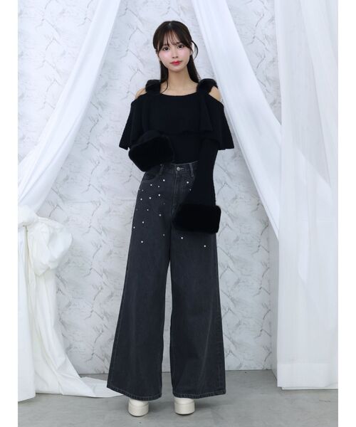 EATME（イートミー）の「フェイクファーストラップオフショルダーリブニット（ニット/セーター・レディース・グレー/アイボリー/ブラック・FREE）」の10枚目の写真