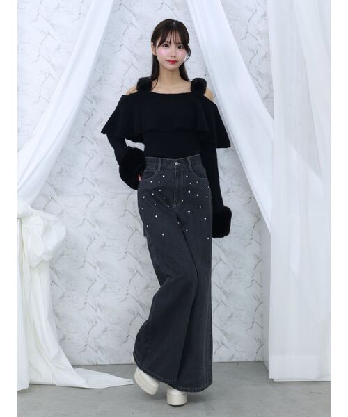 EATME（イートミー）の「フェイクファーストラップオフショルダーリブニット（ニット/セーター・レディース・グレー/アイボリー/ブラック・FREE）」の11枚目の写真