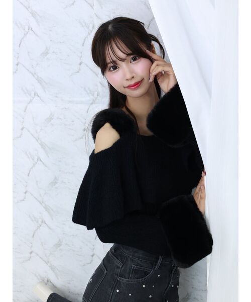 EATME（イートミー）の「フェイクファーストラップオフショルダーリブニット（ニット/セーター・レディース・グレー/アイボリー/ブラック・FREE）」の13枚目の写真