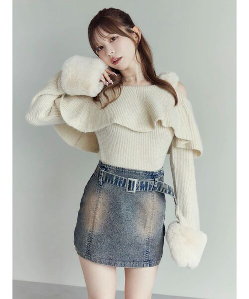 EATME（イートミー）の「フェイクファーストラップオフショルダーリブニット（ニット/セーター・レディース・グレー/アイボリー/ブラック・FREE）」の20枚目の写真