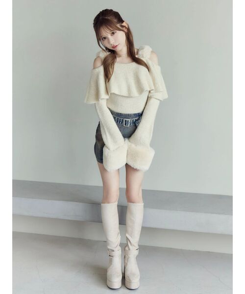 EATME（イートミー）の「フェイクファーストラップオフショルダーリブニット（ニット/セーター・レディース・グレー/アイボリー/ブラック・FREE）」の22枚目の写真