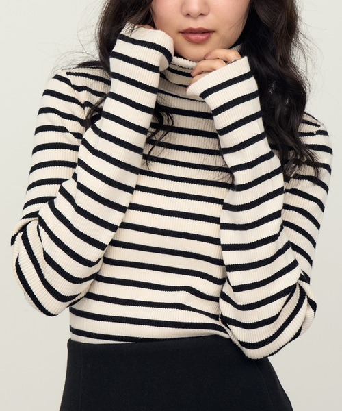 NOGLE（ノグル）の「【NOGLE/ノグル】リブタートルニット（ニット/セーター・レディース・ブラック系/イエロー/ライトグレー/ブラウン/レッド/アイボリー/ブラック/グレイッシュベージュ/オリーブ/グレー/アイボリー系/ブルー・FREE）」の8枚目の写真