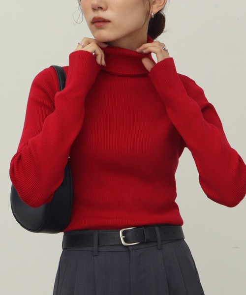 NOGLE（ノグル）の「【NOGLE/ノグル】リブタートルニット（ニット/セーター・レディース・ブラック系/イエロー/ライトグレー/ブラウン/レッド/アイボリー/ブラック/グレイッシュベージュ/オリーブ/グレー/アイボリー系/ブルー・FREE）」の12枚目の写真