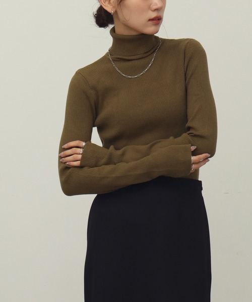 NOGLE（ノグル）の「【NOGLE/ノグル】リブタートルニット（ニット/セーター・レディース・ブラック系/イエロー/ライトグレー/ブラウン/レッド/アイボリー/ブラック/グレイッシュベージュ/オリーブ/グレー/アイボリー系/ブルー・FREE）」の9枚目の写真