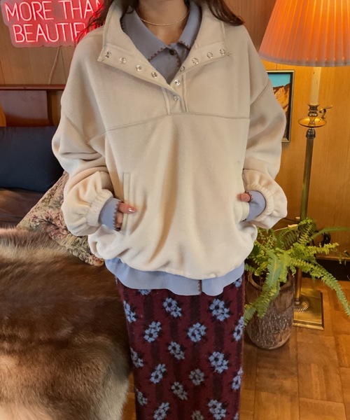 Unitage（ユニテージ）の「ハーフ釦フリーストップス（スウェット・レディース・アイボリー/ブラウン・FREE）」の8枚目の写真