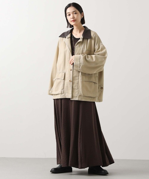 Gready Brilliant（グレディブリリアン）の「レザー衿付ツイルジャケット（その他アウター・レディース・ベージュ/ブラック・38）」の4枚目の写真