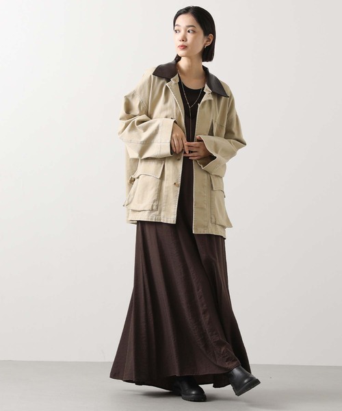 Gready Brilliant（グレディブリリアン）の「レザー衿付ツイルジャケット（その他アウター・レディース・ベージュ/ブラック・38）」の7枚目の写真